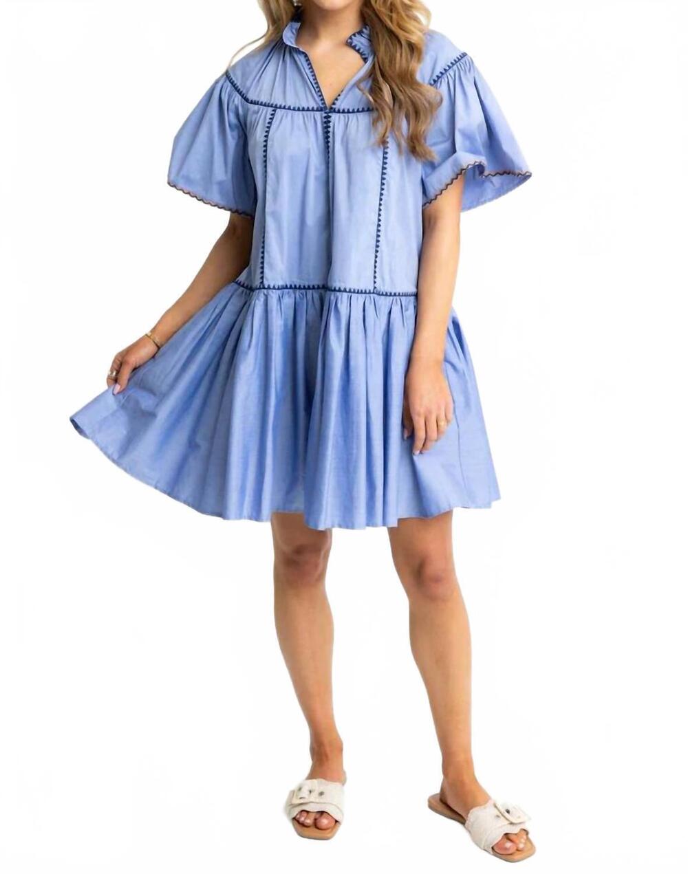 NEW KARLIE women's vneck contrast tier dress in blue